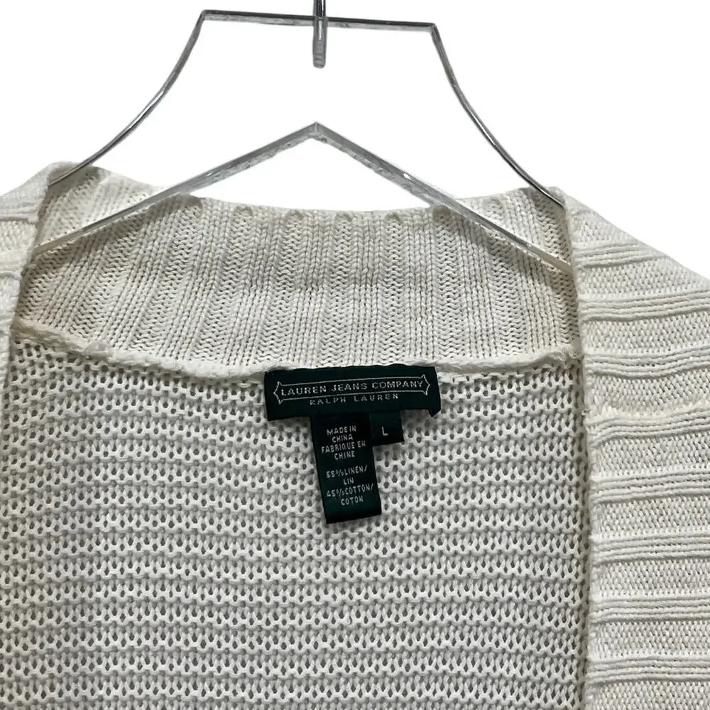 Vtg Lauren Jeans Co RL Open‎ Knit Linen Blend Cardigan Vest Size L Ivory